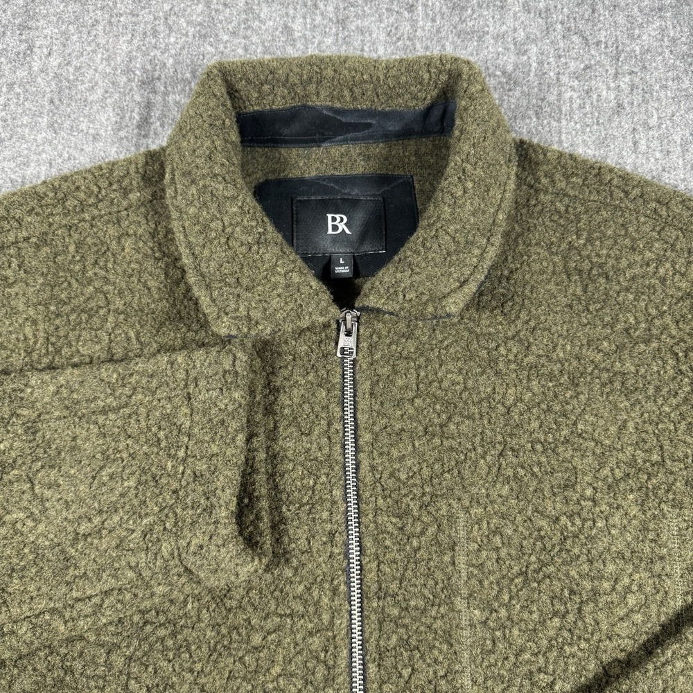Banana Republic Men's L Wool Blend Full Zip Jacket Olive Green Textured Coat